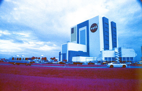 color infrared of Atlantis astronauts heading for launch pad